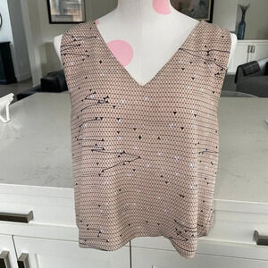 Aritzia Babaton Murphy Slvless VNeck Lined Print Cropped Top Lt. Pk Blk Wht Sz M